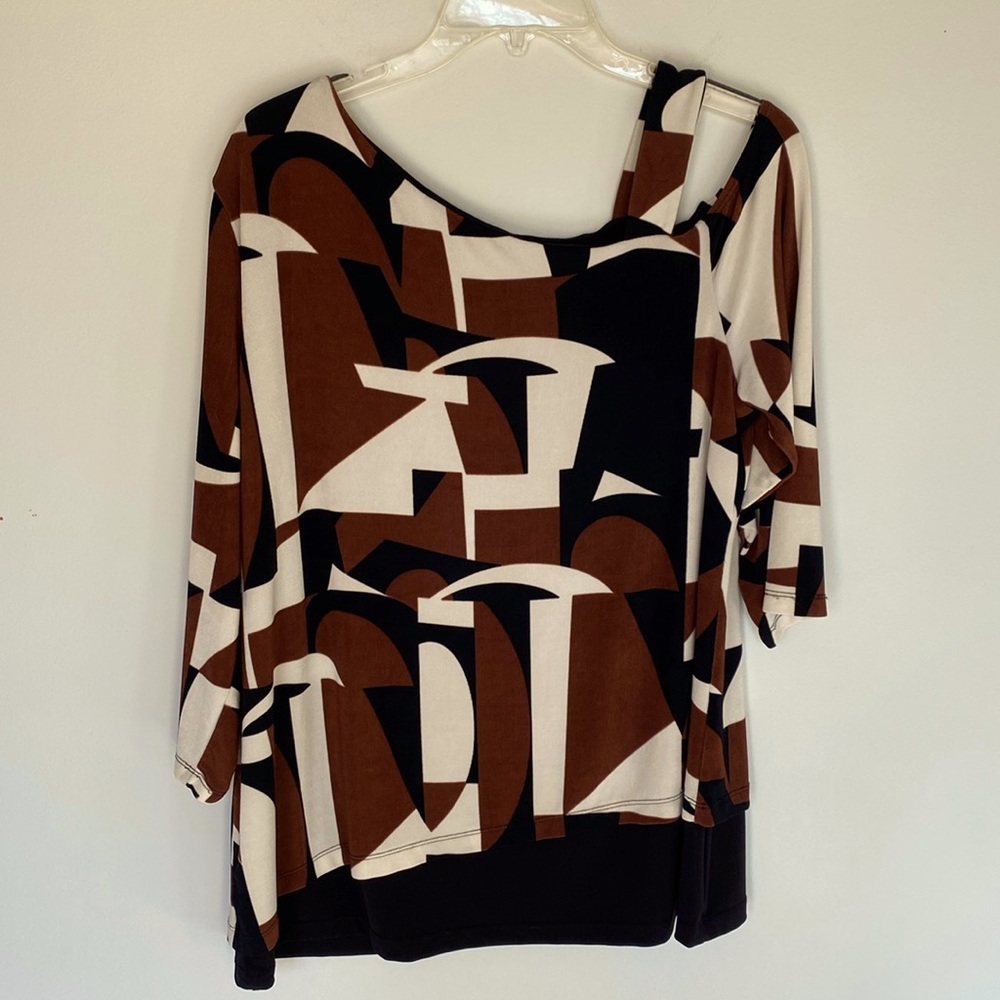 Travelers by Chico’s; Size 2 (L) black, brown & cream; shirt w/in shirt; UEC